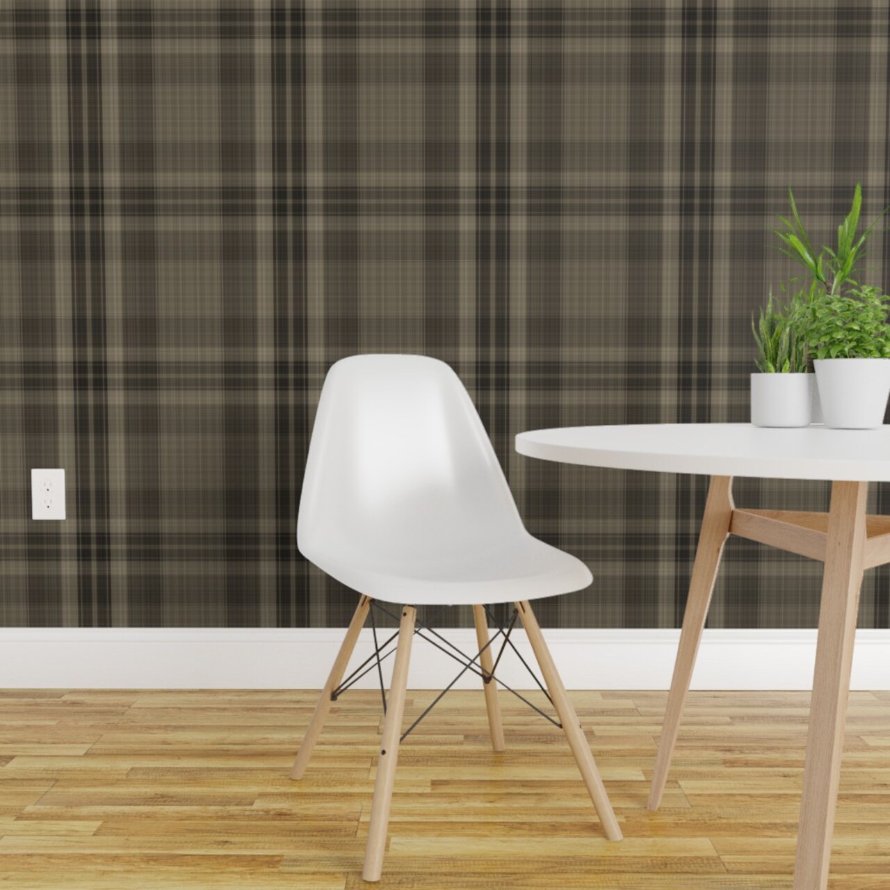 Peel & Stick Wallpaper 2FT Wide Rustic Brown Plaid Masculine Tartan Check Neutral Tones Browns Custom Removable Wallpaper by Spoonflower